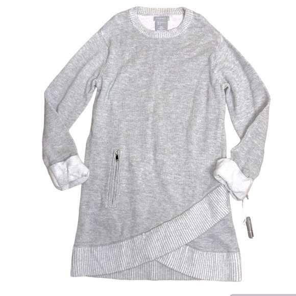 TAHARI Girls Gray Knit Asymmetrical Tunic Sweater - Picture 1 of 10